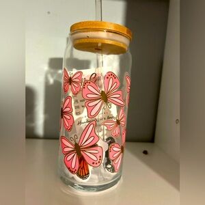 20 oz NEW Handmade Glass Cup With Wooden Lid